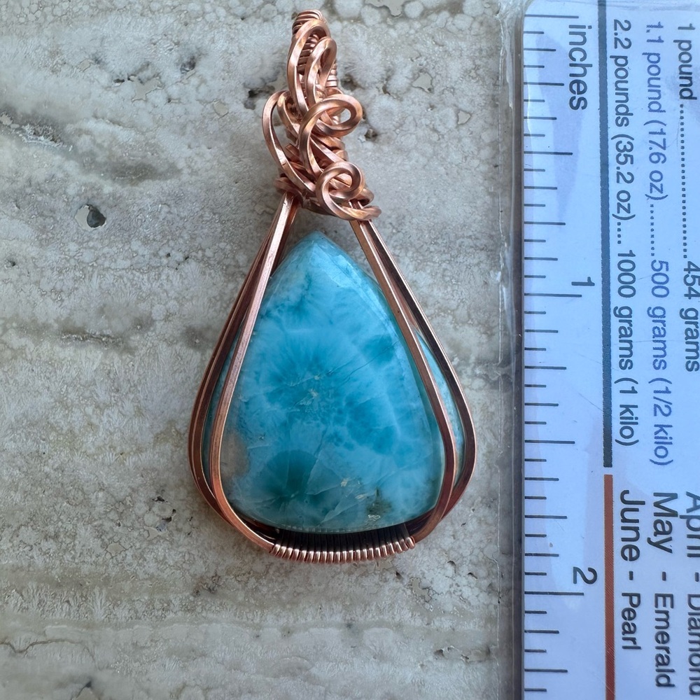 Grounding Copper framed Larimar Necklace pendant - Picture 3 of 5